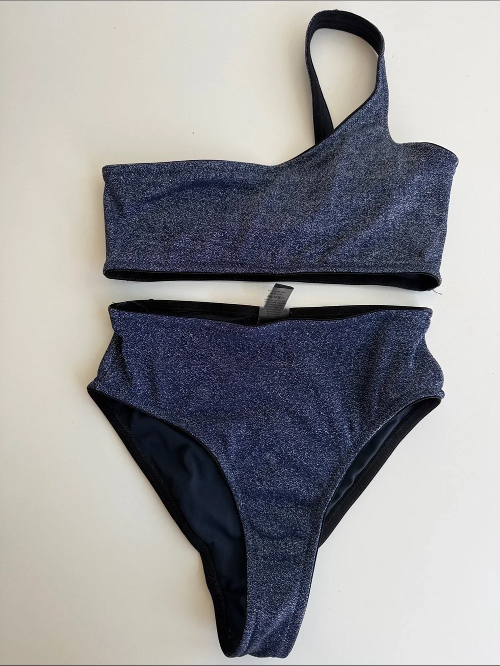 triangl swimwear One-Shoulder Shimmery Navy Bikini Set